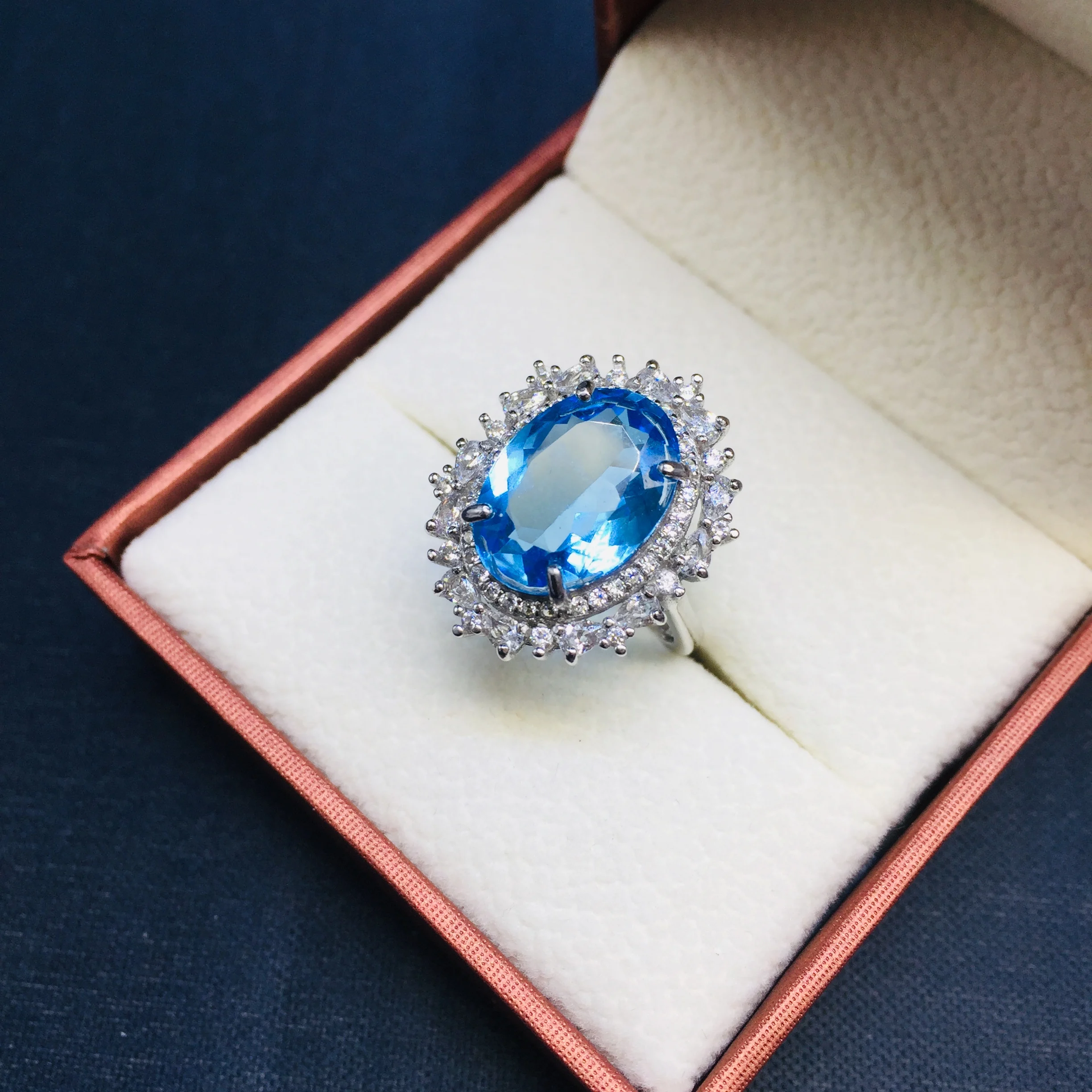 

925 Sterling silver blue topaz Ring fashion gift for women jewelry Rose Open ring Fine Jewelry j101401agb