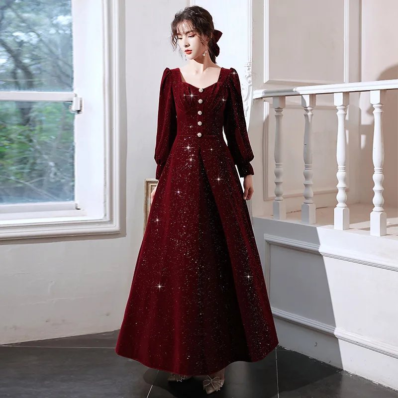 Elegant Square Collar Long Sleeve A-Line Evening Dress Back Zipper Women Formal Gowns Robe De Soiree Cheongsam Size 3XL image 6