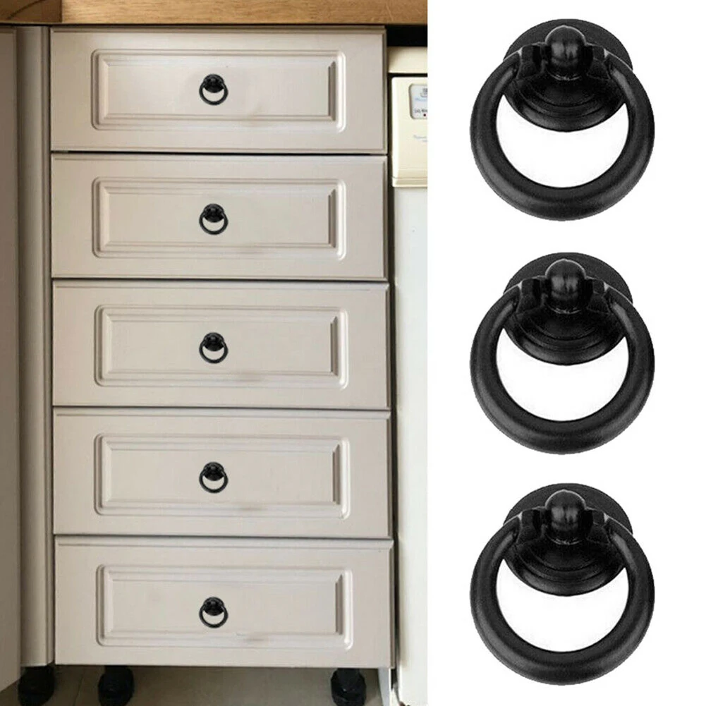 8Pcs/set Vintage Furniture Handle Black Kitchen Cabinets Pull Handle Knobs Drawer Wardrobe Cupboard Metal Door Ring 25*31mm New