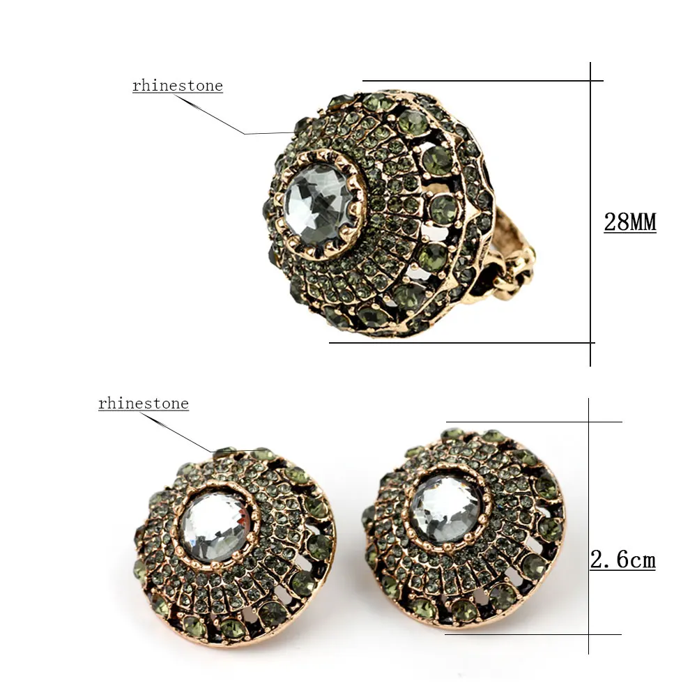 Sunspicems Gothic Gray Rhinestone Earring Ring Sets Turkish Design Antique Gold Color Ethnic Wedding Jewelry Gift Wholesale