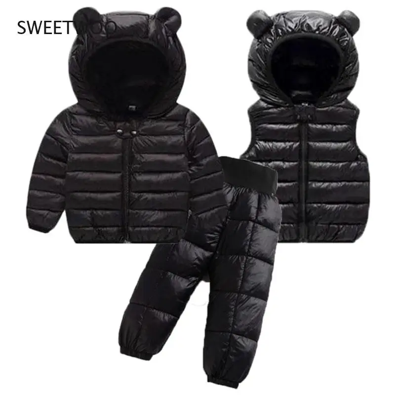 Baby Toddler Winter Clothing Sets Warm Faux Down Jacket Clothing Sets Snow Coats Vest Pants Jumpsuits