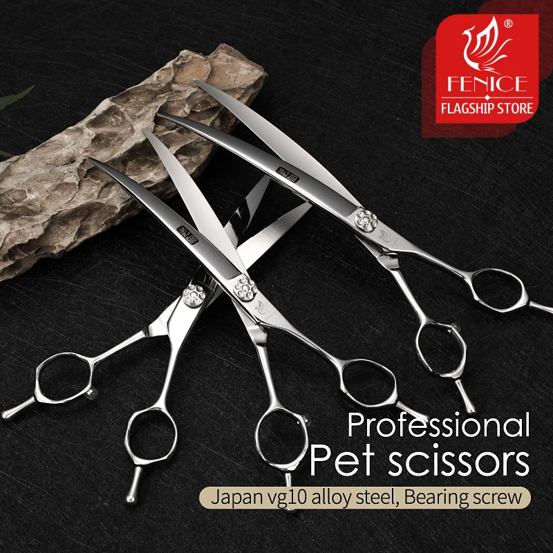 Fenice JP VG10 Steel 6.5/7/7.5 inch Curved Blade Pet Dog Grooming Scissors Shears Bearing Screw Pet Scissors Dogs Products