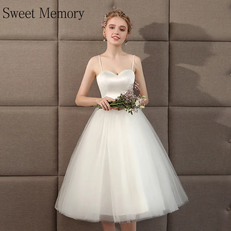 

M090 Bride Gown Tulle White Dance Dress Summer Lace Up Short Wedding Dresses Knee Length Prom Graduation Vestidos Performance