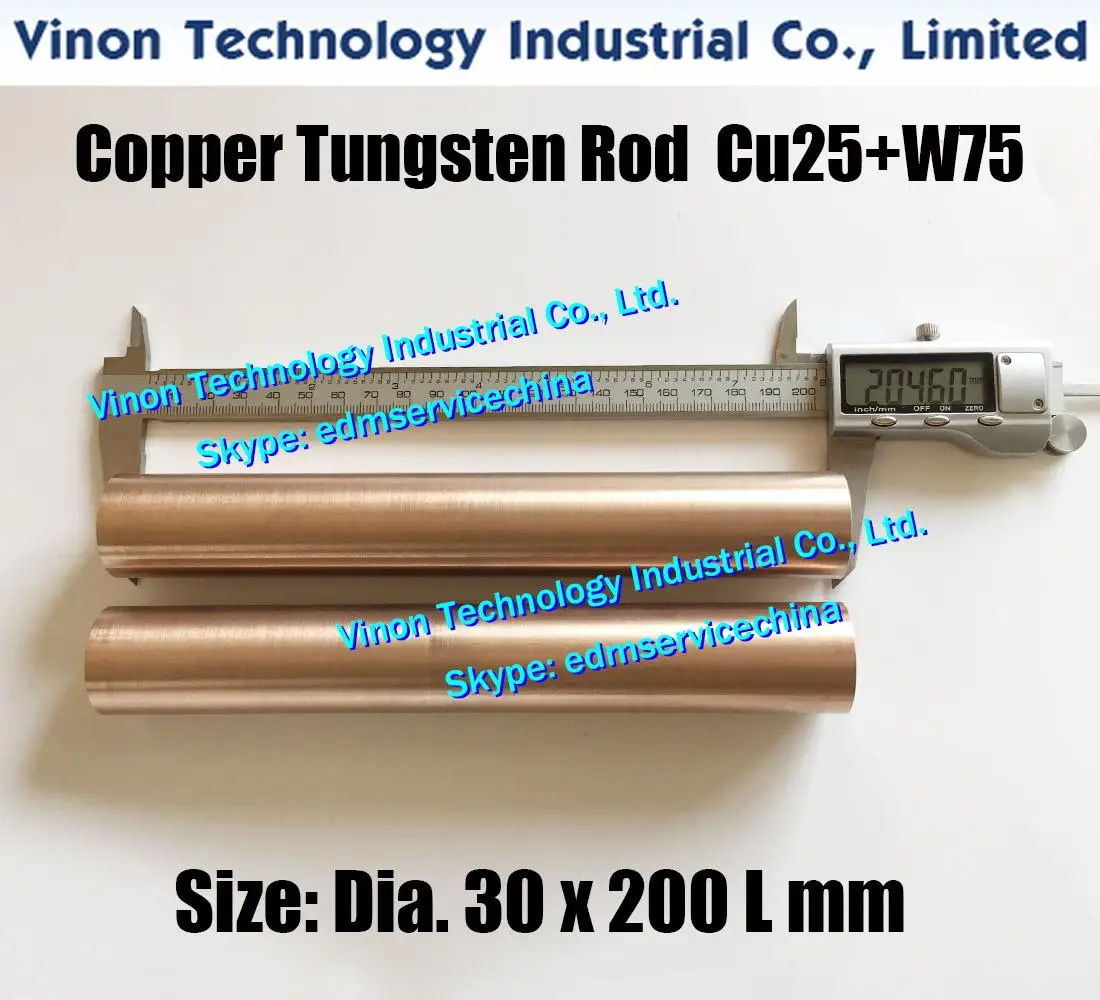 (1PC PACK) Dia. 30x200Lmm Copper Tungsten Rod CuW75 (Copper 25%+Tungsten 75%),edm Tungsten Copper Alloy Electrode Bar D30mm