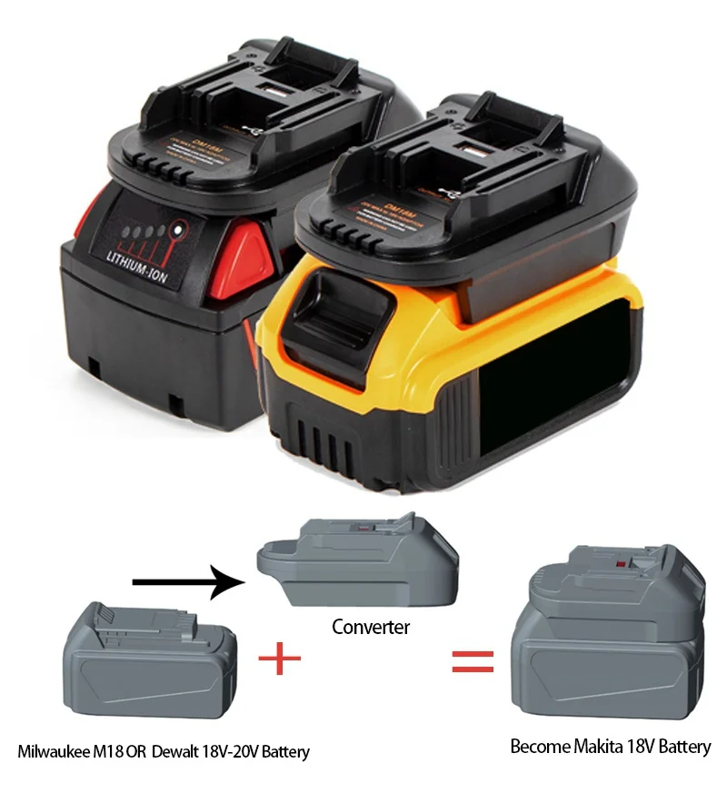 Adaptador de bateria de energia, conversor de bateria para milwaukee m18 18v ou para walt dewalt 18v-20v para se tornar makita 18v bateria