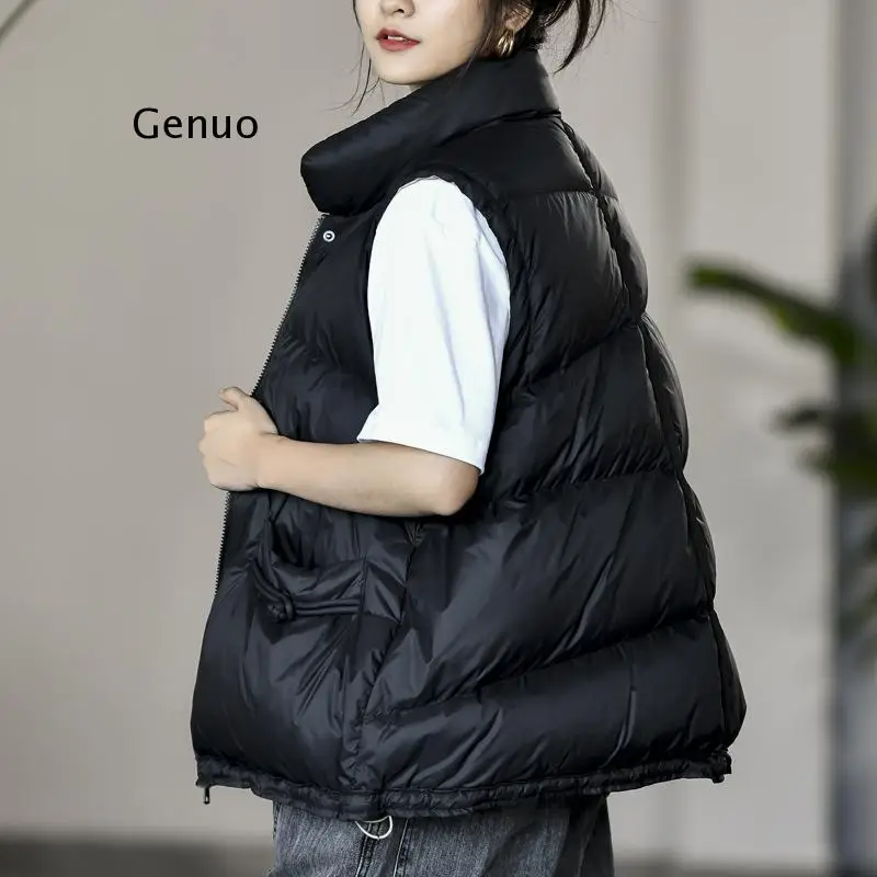 Winter Ultra Light White Duck Down Vest Women Single Breasted Women Warm Down Coat Sleeveless Loose Outwear