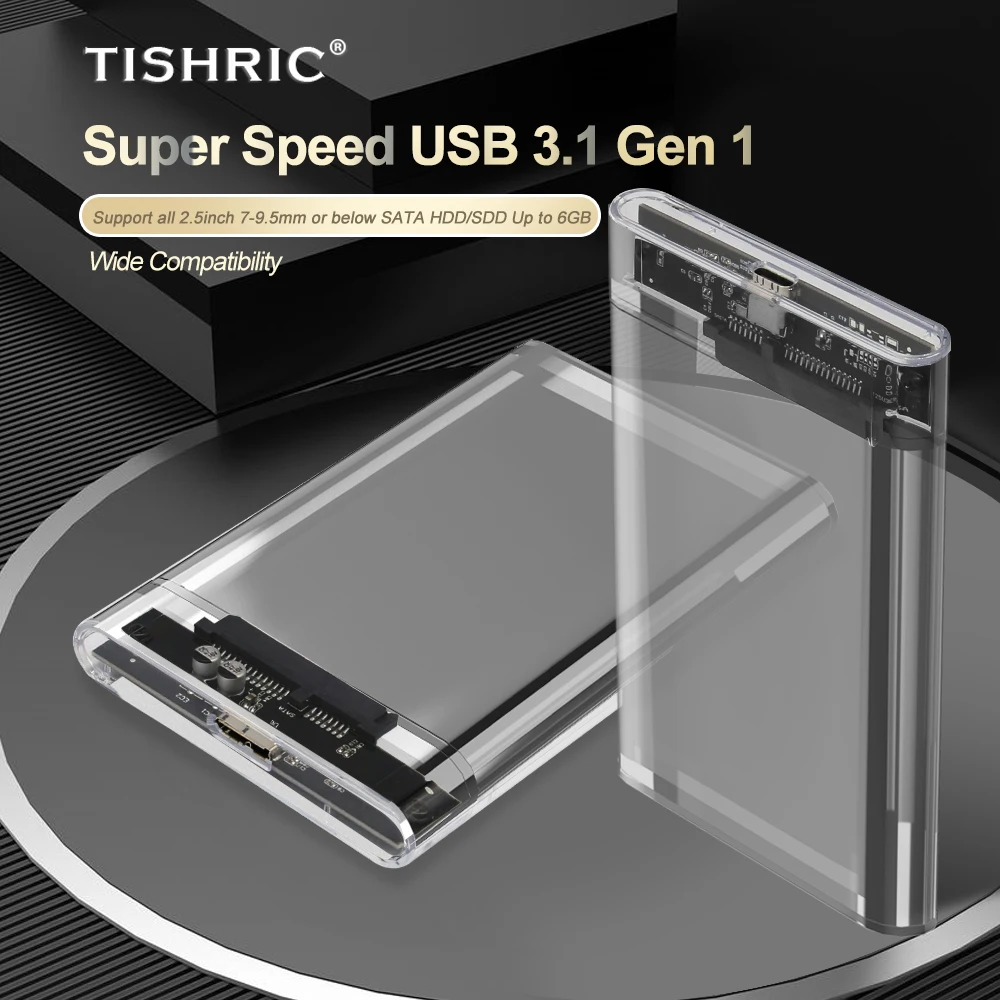 TISHRIC Transparent HDD Case for hard drive Box 2.5 HDD Enclosure SATA To USB 3.0 Type-C 3.1 Mobile External Hard Drive Case