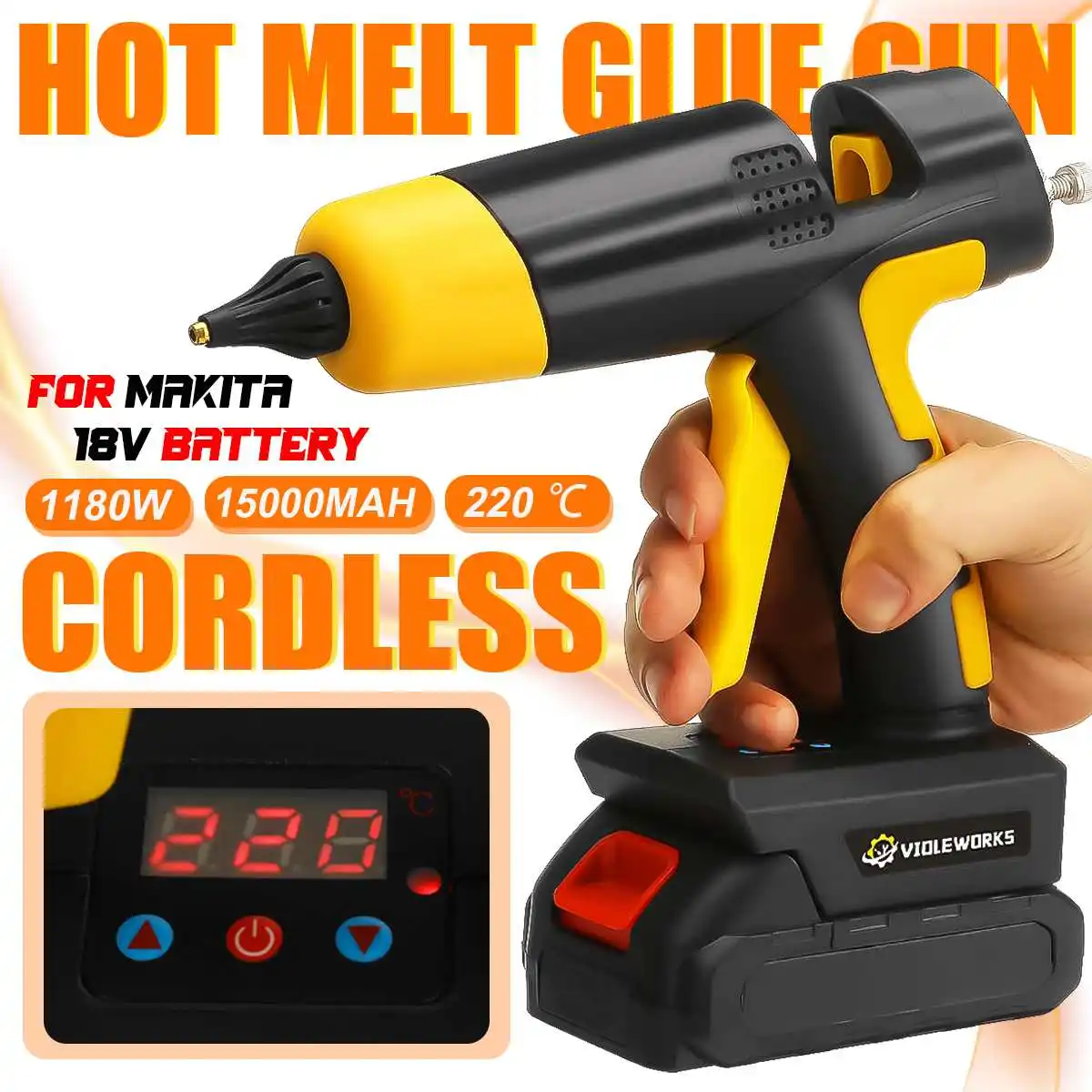 

21V Rechargeable Hot Melt Cordless Glue Gun 1180W 15000mAh Temperature Adjustable Home Repair Tool For Makita Battery 18V