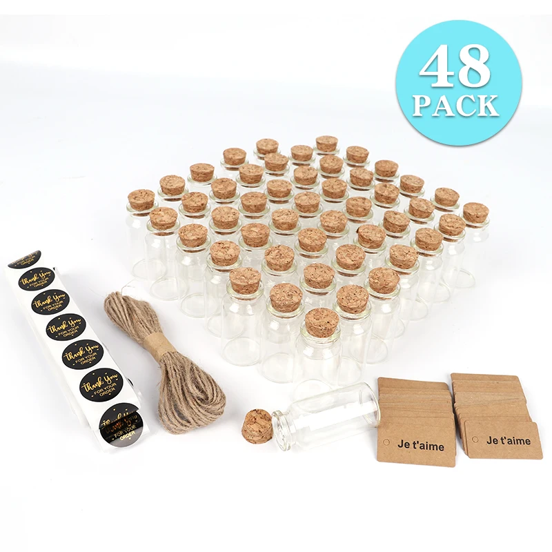 48PC/SET 25ml Mini Glass Bottle Cork Clear Wish Bottle Hanging  Wedding Centerpiece Favors Glass Bottle Jar Wedding Decor