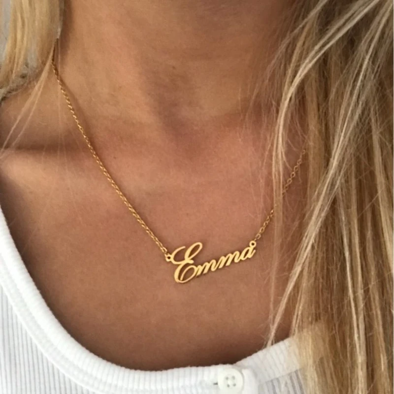 Atoztide Customized Fashion Stainless Steel Name Necklace Personalized Letter Gold Color Choker Necklace Pendant Nameplate Gift