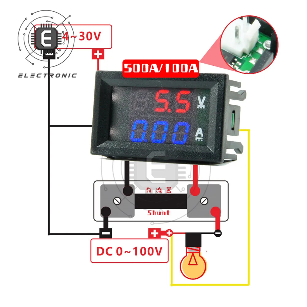 Mini Digital Voltmeter Ammeter DC0-100V 10A 50A 100A Voltage Current Meter Tester Volt Regulator 0.56\