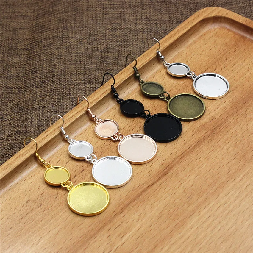 12มม.และ20มม.Cabochons ต่างหู Flat Gourd กลมเปล่าการตั้งค่า Bezel ฐานสำหรับ DIY อุปกรณ์เสริมของขวัญ10Pcs K05498