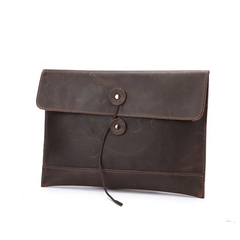 Thick Crazy Horse Genuine Leather Document Bag A4 Men briefcase Portfolio Brown Clutch Purse Envelope Bags for ipad Vintage