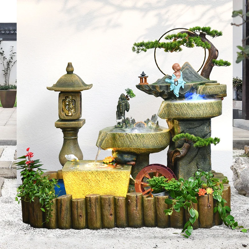 

TT Chinese Rockery Fountain Water Stone Mortar Balcony Lucky Decoration Zen Root Carving Humidifier Fish Pond