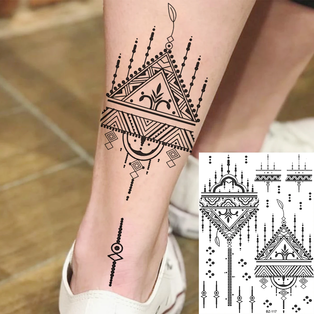 Black Lace Temporary Tattoos For Women Adults Realistic Elephant Butterfly Henna Whale Fake Tattoo Sticker Arm Back Tatoos DIY