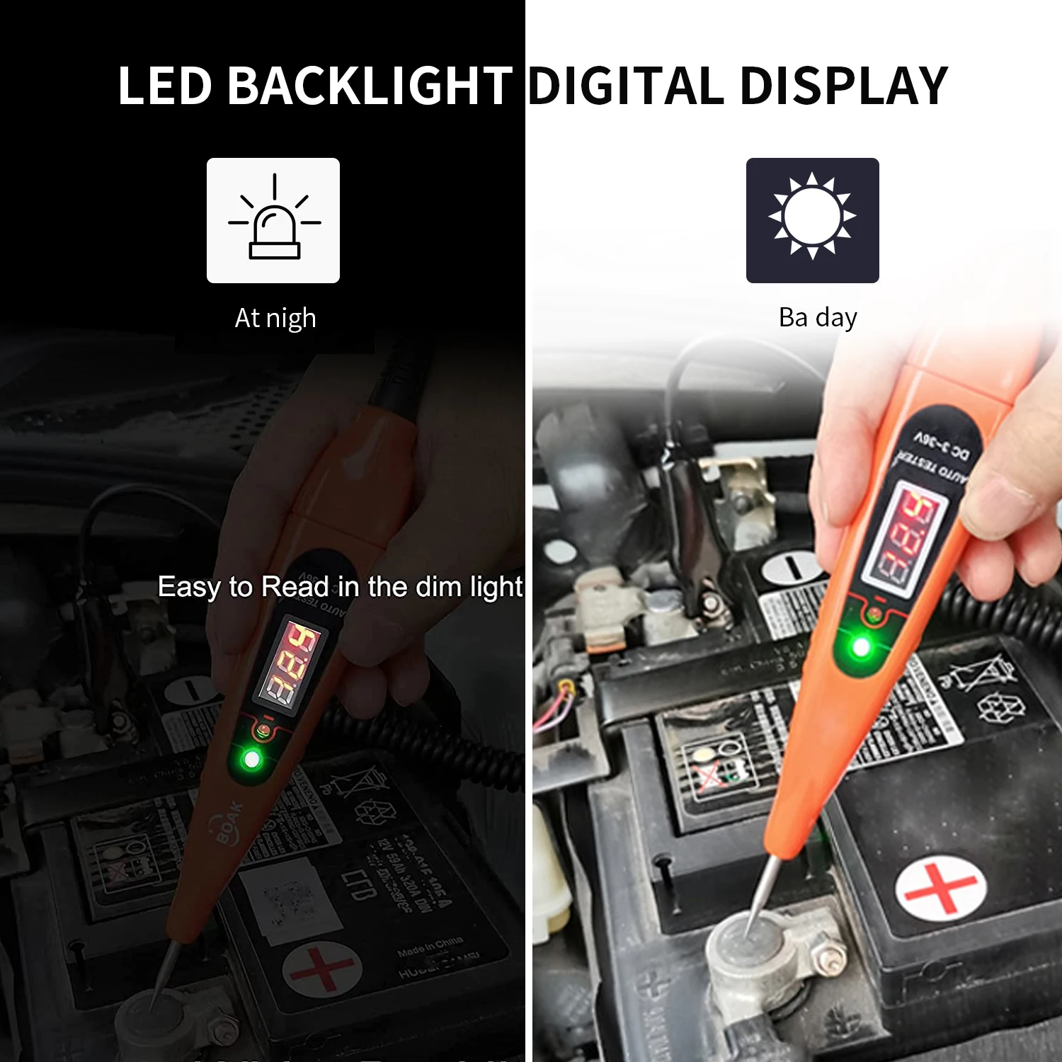 AWBLIN Automotive Test Light Digital LED Circuit Tester, 3-60V DC Auto Electric Tester Light Tool with Voltmeter and Probe for C