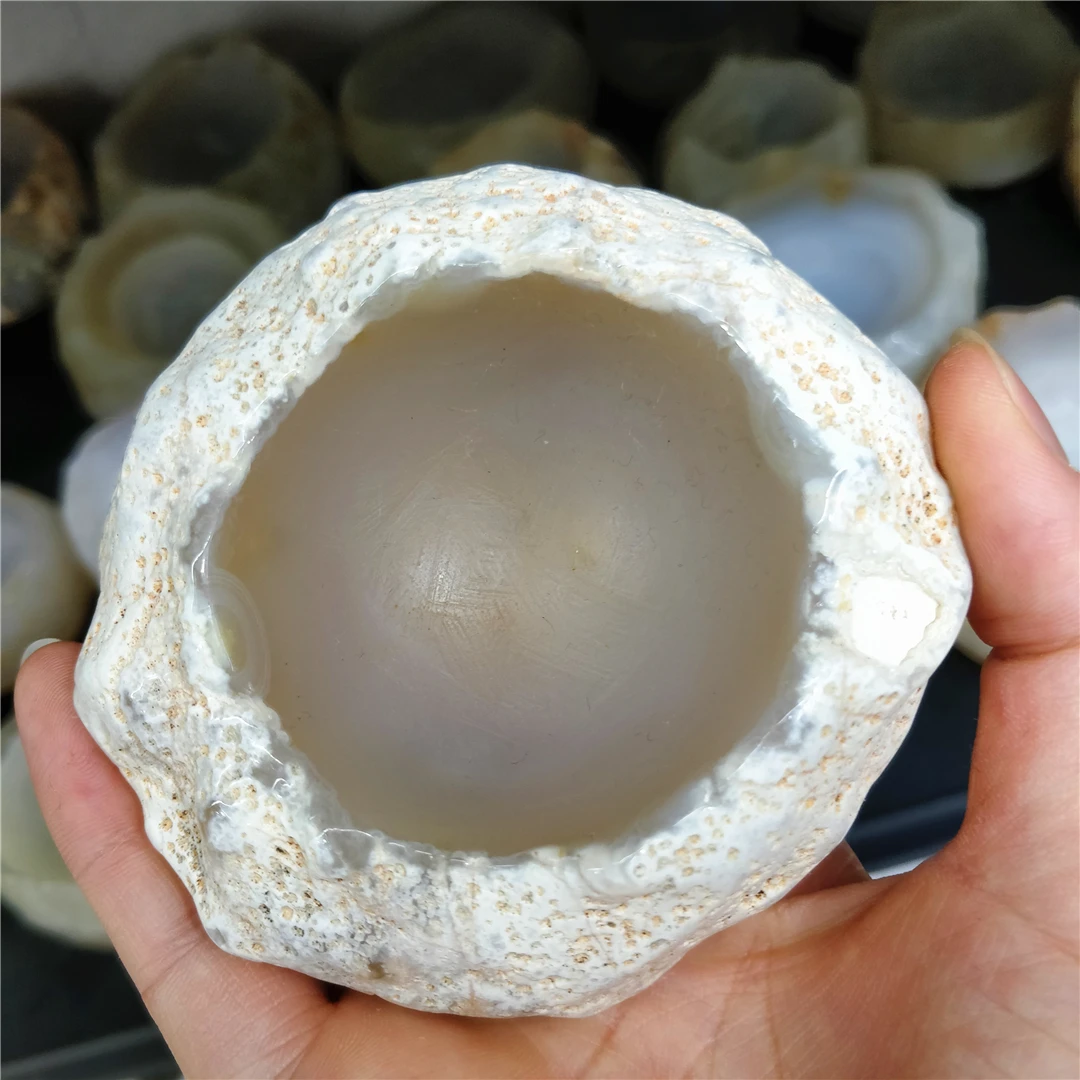 Natural White Agate Quartz Minerals Bowl Carved Original Stone Products Crafts Aesthetic Ornament Vintage Home Decor Accessories