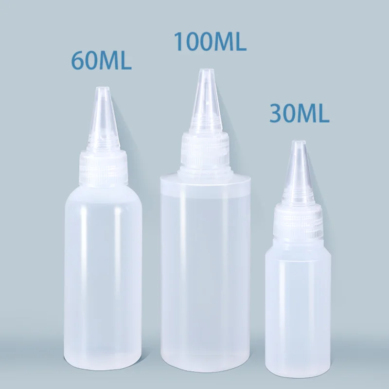 1pack（1/2/5pcs) 30ML 60ML 100ML Empty PE plastic glue bottles with Screw-On Lids Squeeze Liquid ink Oil dropper bottles