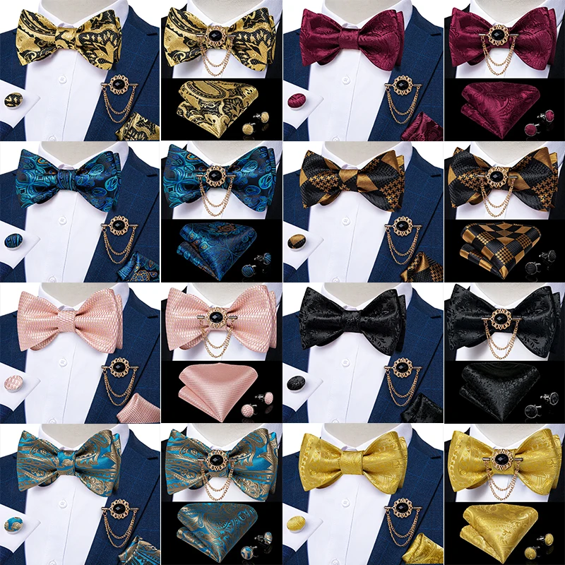 

Adjustable Men's Bow Tie Handkerchief Cufflink Set Metal Brooch Chain Fashion Wedding Party Accessories Cravat Butterfly DiBanGu