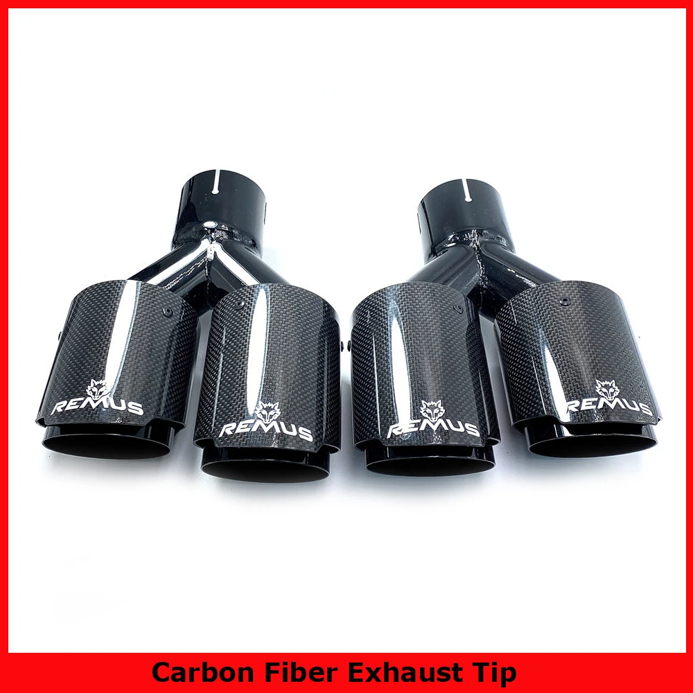 

Remus 1Pcs Car Modification Universal Dual Glossy Black Automobile Exhaust Pipe Muffler Pipe Carbon Fiber Exhaust Tip Universal