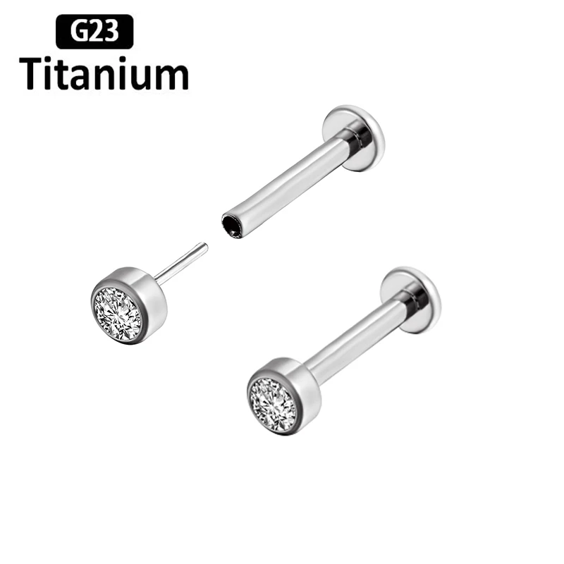1PC Ear Studs G23 Titanium Piercing 6-10mm Push Pin Ear Piercing Zircon Opal Top Labret Lip Dual-Purpose Pin Series Body Jewelry