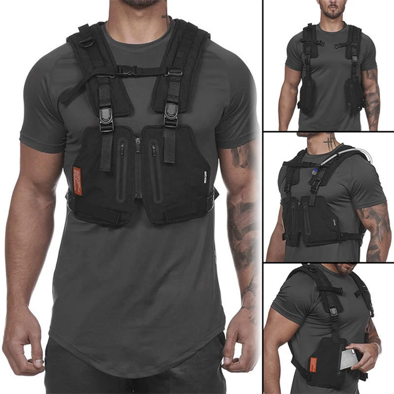 Chaleco táctico militar para hombre, bolsa de pecho para deportes al aire libre, Hip hop, Fitness, Top protector reflectante, chaleco para ciclismo