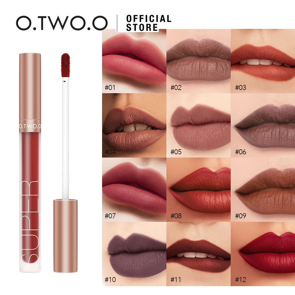 O.TW O.O-brillo de labios mate, 12 colores, terciopelo sedoso, resistente al agua, no pegajoso, Color rico, maquillaje de labios de larga duración, brillo de labios ligero