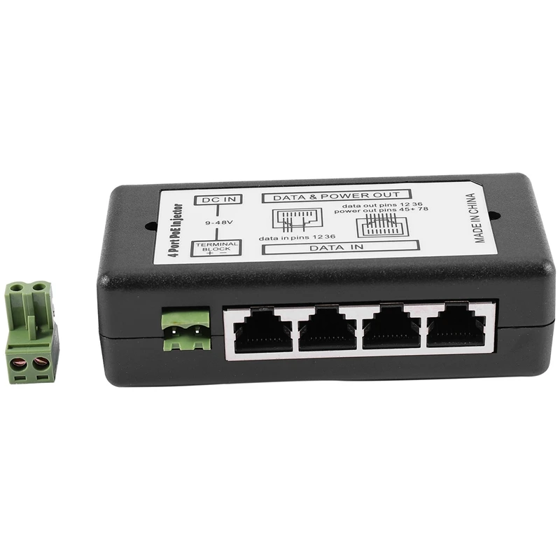 4 Port Poe Injector Poe Power Adapter Ethernet Power Supply Pin 4,5(+)/7,8(-)Input Dc12V-Dc48V for Ip Camera