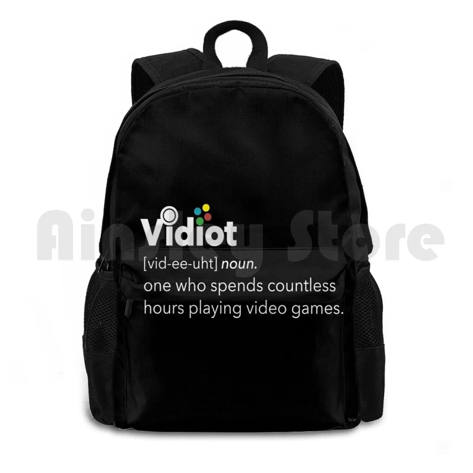 Vidiot Definition , Funny Video Games Gaming Shirt Outdoor Hiking Backpack Riding Climbing Sports Bag One Who Spends Countless