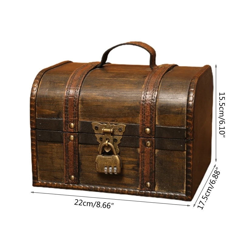 

Retro Elegant Wooden Pirate Jewelry Storage Box With Lock Vintage Treasure Chest for Wooden Organizer Home Decoration