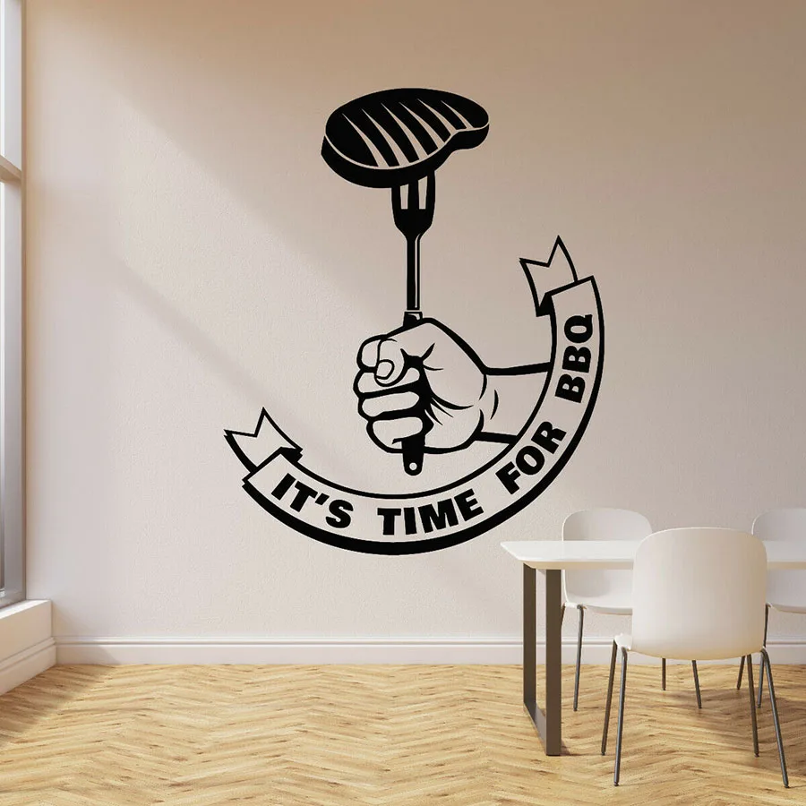 It's Time for BBQ Wall Decal Lettering Steak Barbecue Catering Vinyl Window Stickers Restaurant Creative Interior Decor M342