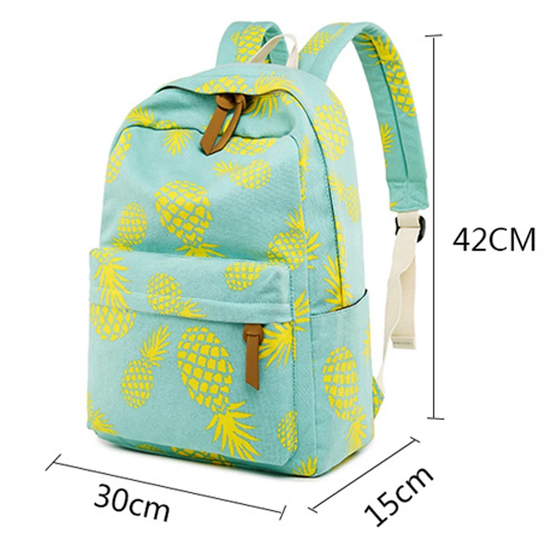 Set Fruit Pineapple Printing Female School Bagpack with Lunch Box Bags Girl Daily Laptop Bookbag Fashion Canvas Women Backpack