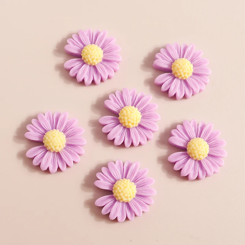 10pcs 20*20mm Kawaii Daisy Flower Charms Resin Flatback Cabochon for Diy Jewelry Making Brooch Hair Bows Phone Case Decoration
