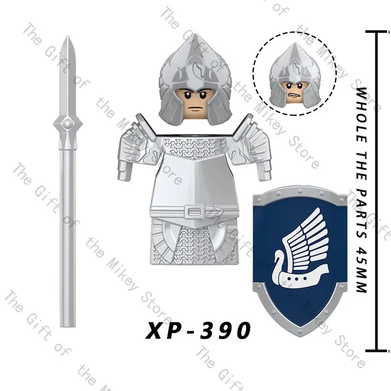 One Set Medieval Time Gondor Swan Knight Soldier Figures Building Blocks Accessories Armor Shield Weapon Toys For Kids KT1051