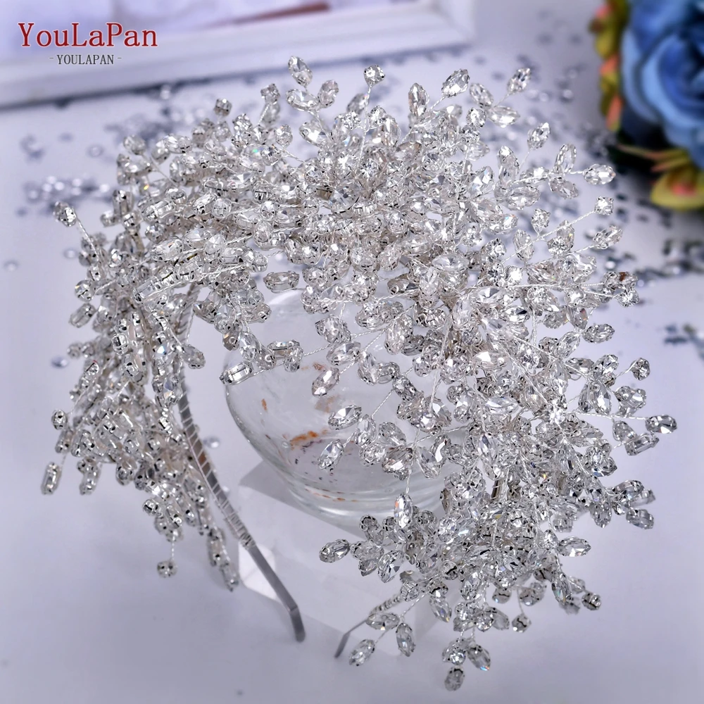 YouLaPan Luxury Headpiece for Bride Rhinestone Crown Wedding Tiaras Bridal Hair Accessories Women Tiara Pageant Headband HP385