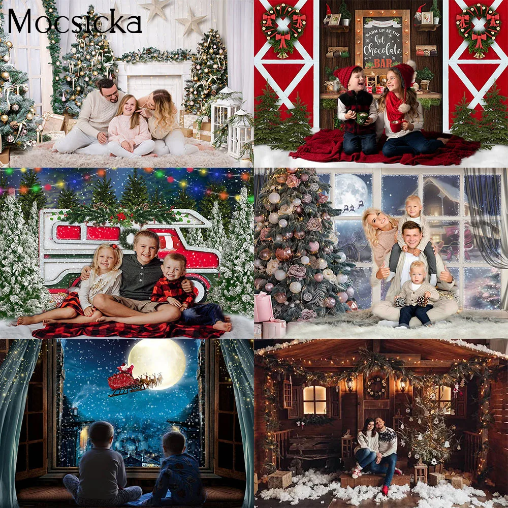 

Mocsicka Christmas Backdrop for Photography Christmas Tree Winter Snow Fireplace Santa Studio Portrait Photographic Background