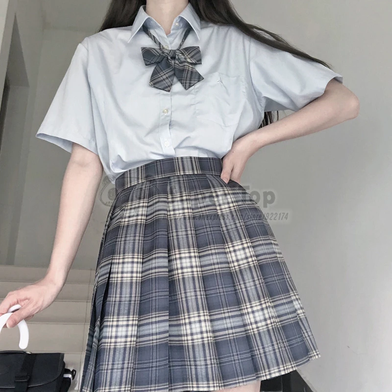 Traje de uniforme escolar JK de verano para estudiantes, conjunto de dos piezas, camisa de manga corta y minifalda plisada de cintura alta para niñas japonesas