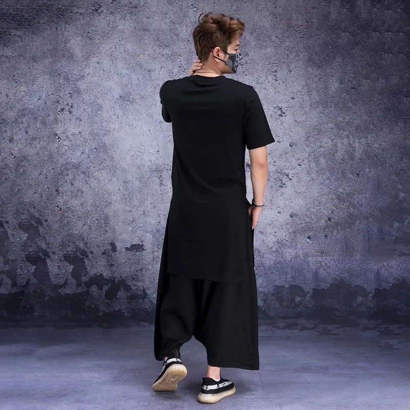 Long and short-sleeved t-shirt men's long fashion brand fashion large size slim over the knee long half-sleeve jacket in summer