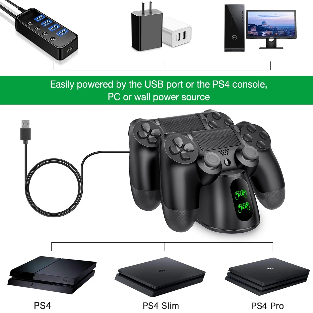 شاحن سريع ل PS4 تحكم شحن USB مزدوج قاعدة لتثبيت الكمبيوتر المحمول مع مؤشر LED ل بلاي ستيشن 4/PS4 سليم/PS4 برو غمبد