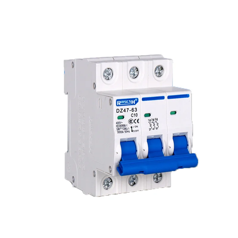 Din Rail Mount Breaking Capacity DZ47 1-4 Pole 3A/6A/10A/16A/20A/32A/40A/50A/63A 400V C Type Mini Circuit Breaker MCB 35mm