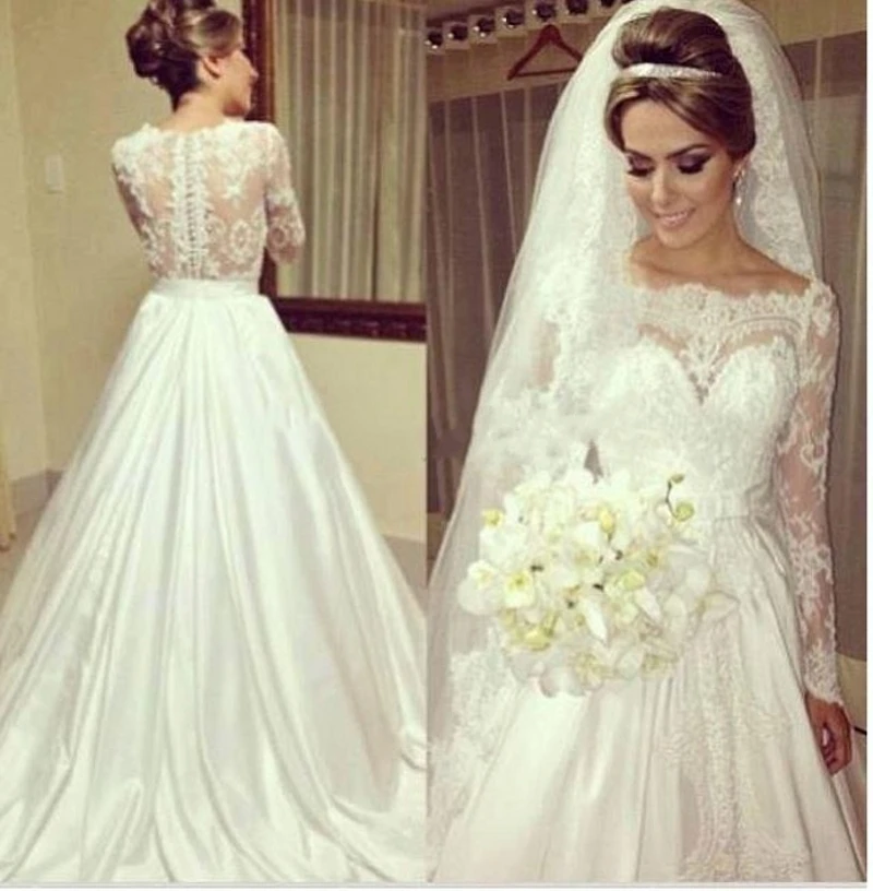 

Boho Vestido De Noiva Muslim Wedding Dresses Ball Gown Long Sleeves Lace See Through Dubai Arabic Wedding Gown Bridal