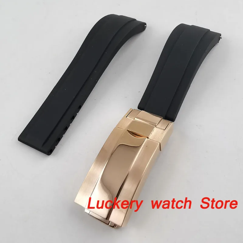 20mm black rubber strap Rose gold folding buckle fit 20mm width men\'s watch-BD09