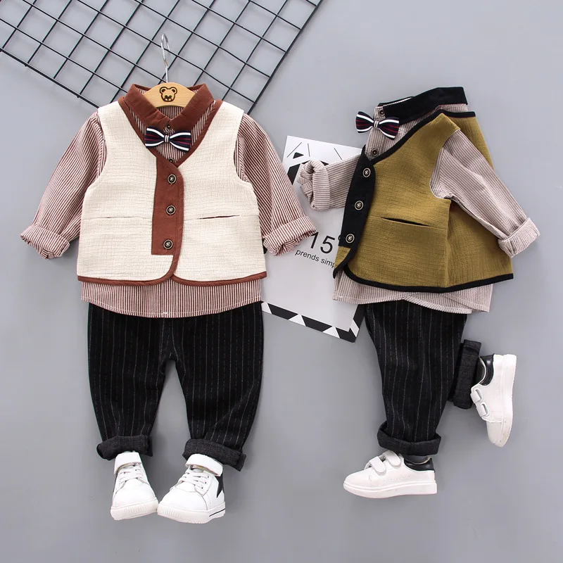 Boys Clothes New Style childrenswear Spring And Autumn Striped Shirt Three-Piece Boutique Kids Clothing 0-4-Year-Old