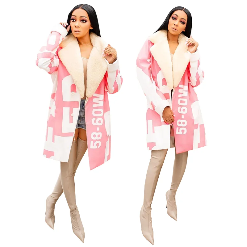 Fashion Leisure Letter Fur Collar New Autumn Winter Women's Wear Coat Women Tops Floral