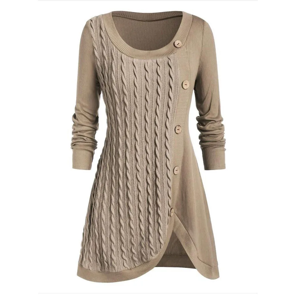 Oversized 5XL Winter Solid Buttons Tunic Sweater Women Warm Long Sleeve Knitted Pullover Sweater Female Jumper Women Ladies Tops