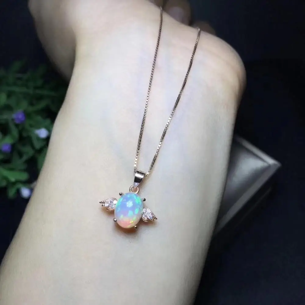 Angel necklace. Colorful natural fire color Opal, fairy tale Necklace 925 Sterling Silver Lady