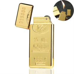 Bullion Shape Cigarette Lighter Creative Metal Grinding Wheel Gas Lighters Butane Flame Igniter Gold Brick Without Gas