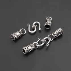 10Sets Tibetan Silver Fold Over Snap Clasp End Cap Beads Fasteners For 4mm Round Leather Cord Bracelet Connectors Jewelry Making