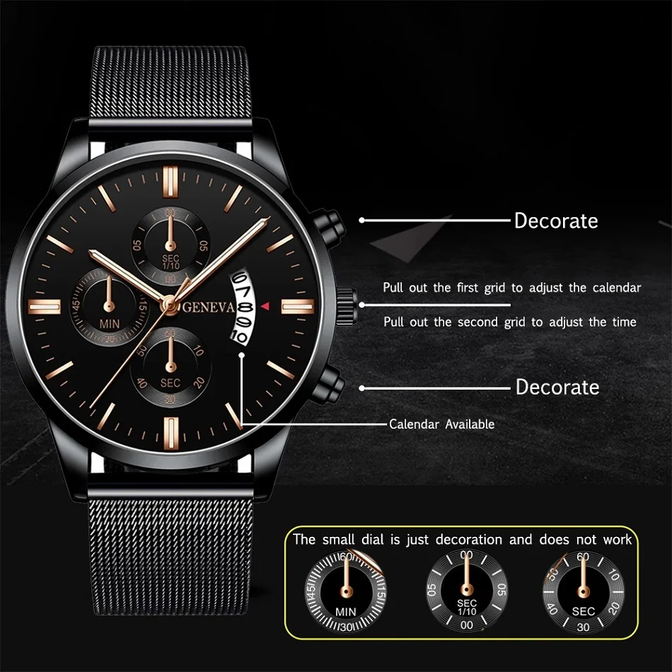 Men's Fashion Business Calendar Watches Men Luxury Blue Stainless Steel Mesh Belt Analog Quartz Watch relogio masculino