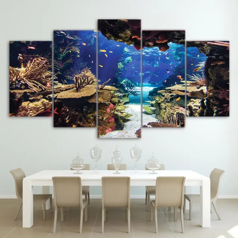 

5pcs Canvas Painting Ocean World Coral And Fish Picture HD Printing Poster Wall Art Frameless For Living Room Decoration